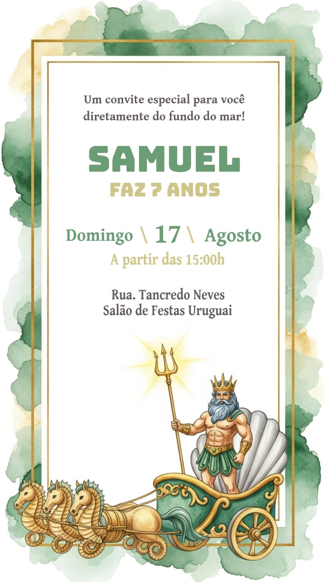Convite Aniversário Tritão Rei dos Mares para Editar Online