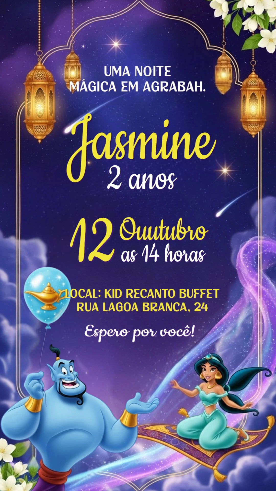 Convite Aniversário Princesa Jasmine para Editar Online