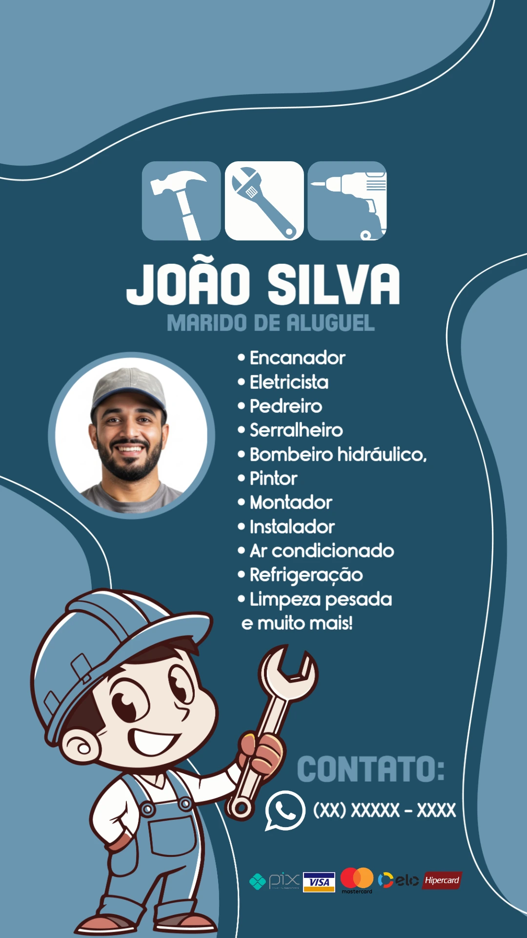 Cartão de Visita Marido de Aluguel Profissional para Editar Online