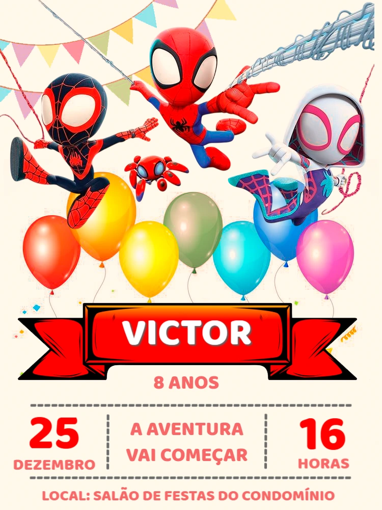 Convite Aniversário Spider-Man e Seus Amigos para Editar