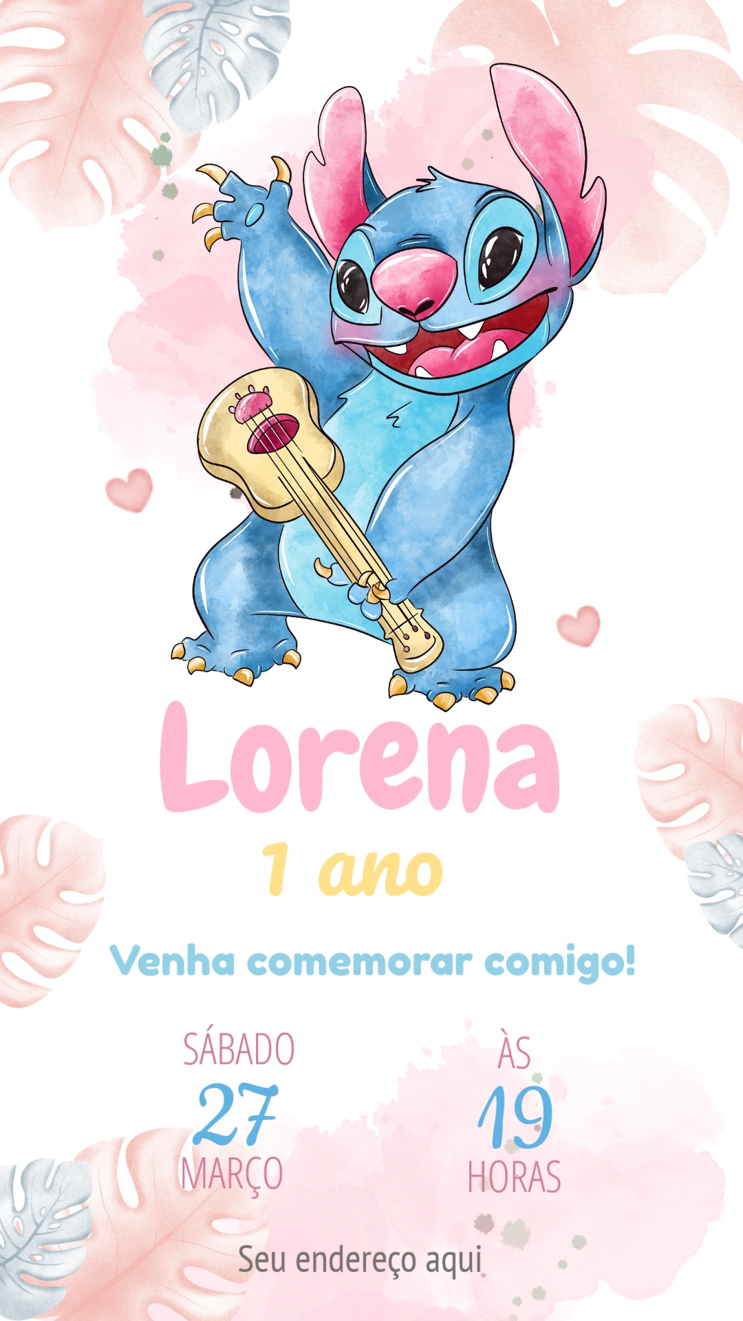 Convite Aniversário Stitch Tropical Editável Online