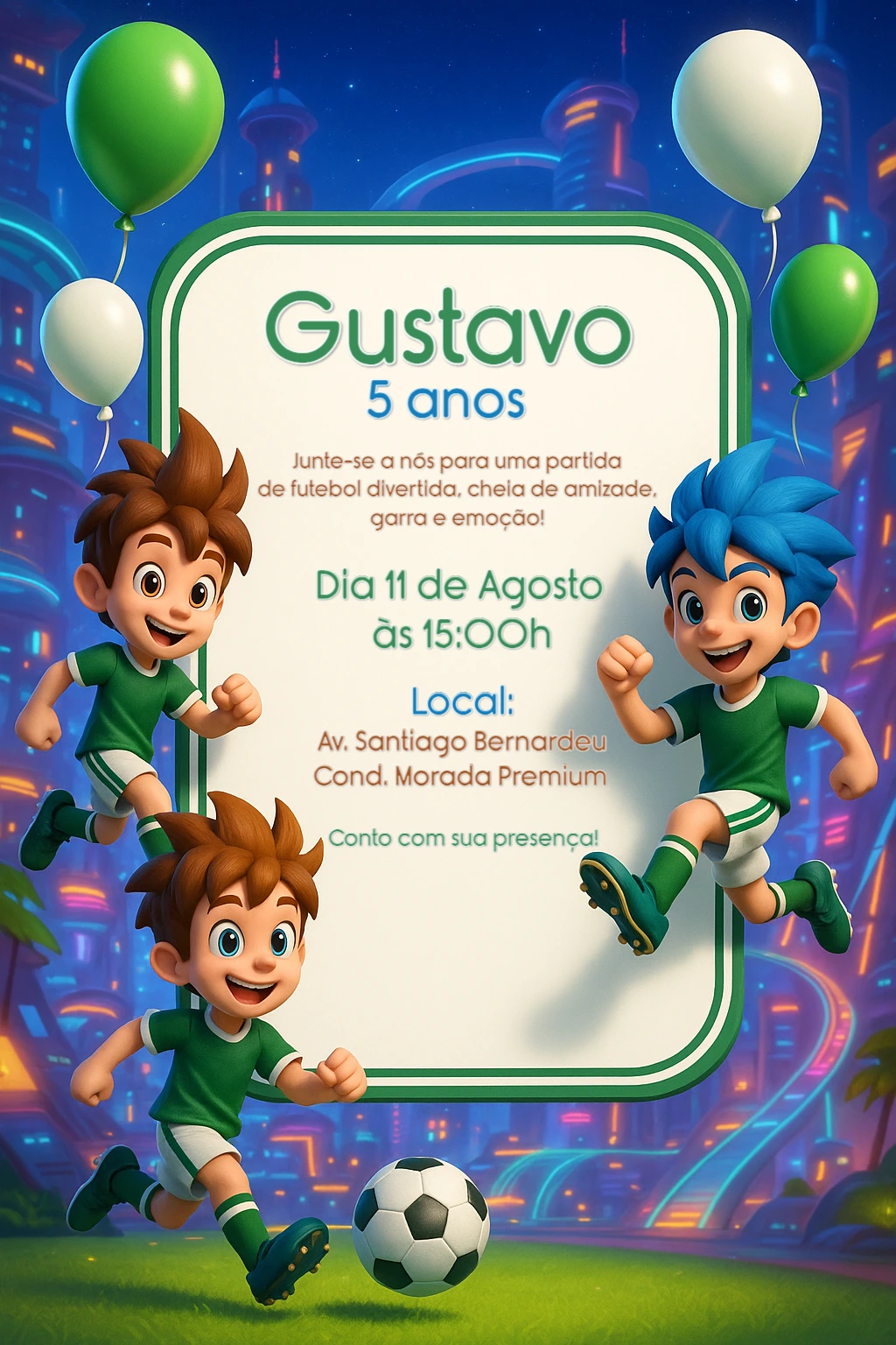 Convite de Aniversário Futebol Moderno para Editar Online