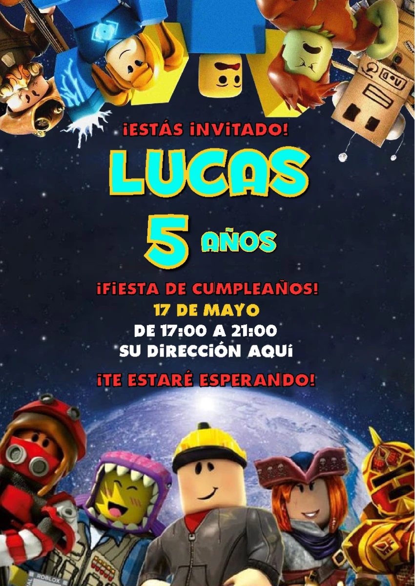 Invitación de Cumpleaños Roblox Bloques para Editar Online