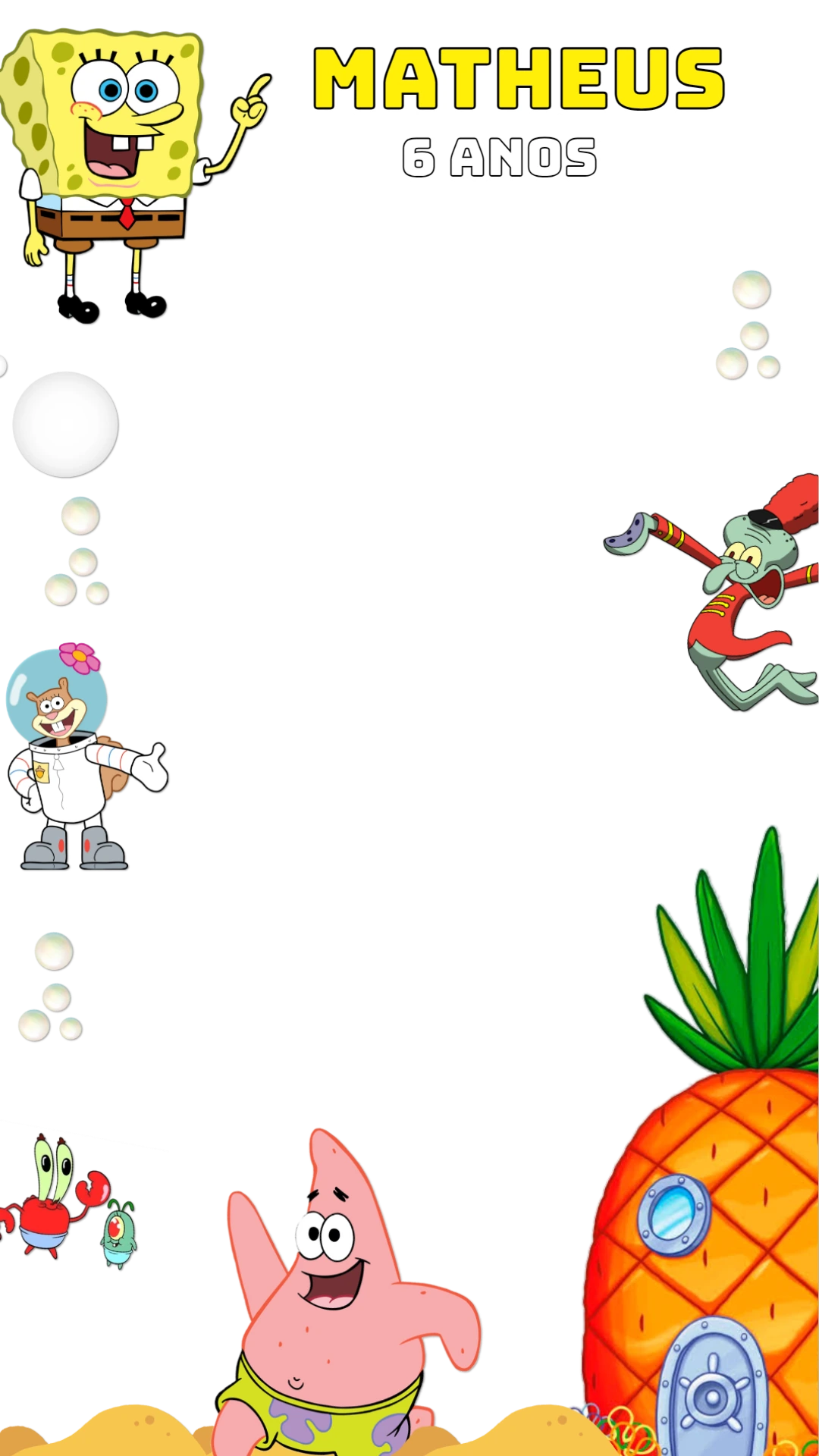 Moldura de Aniversário Bob Esponja com Personagens para Editar