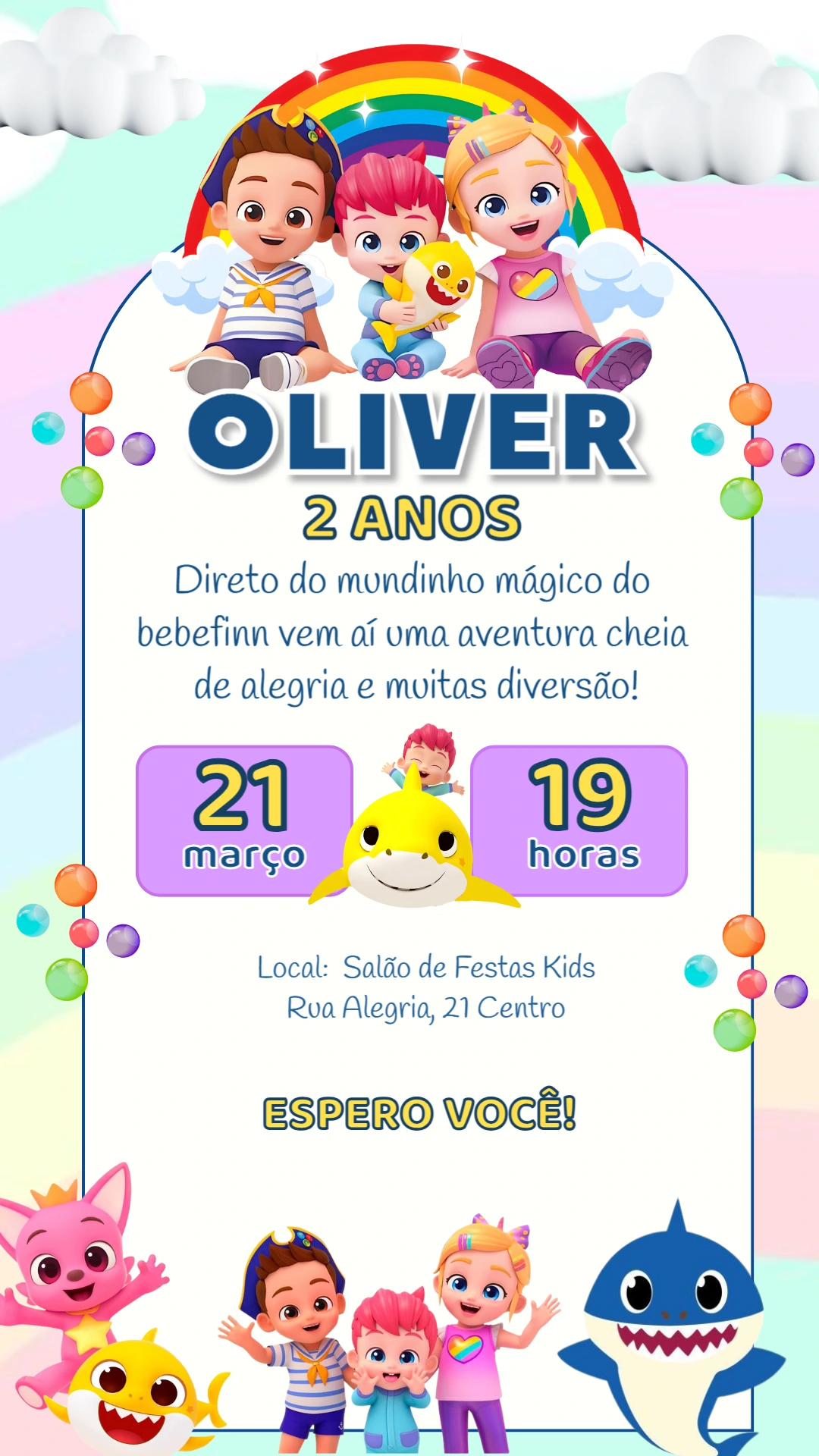 Convite de Aniversário Bebefinn Colorido para Editar Online