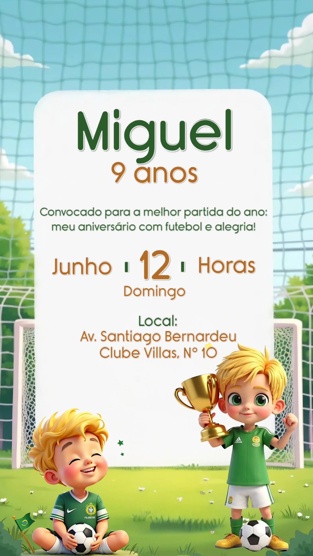 Convite de Aniversário Futebol Infantil para Editar Online