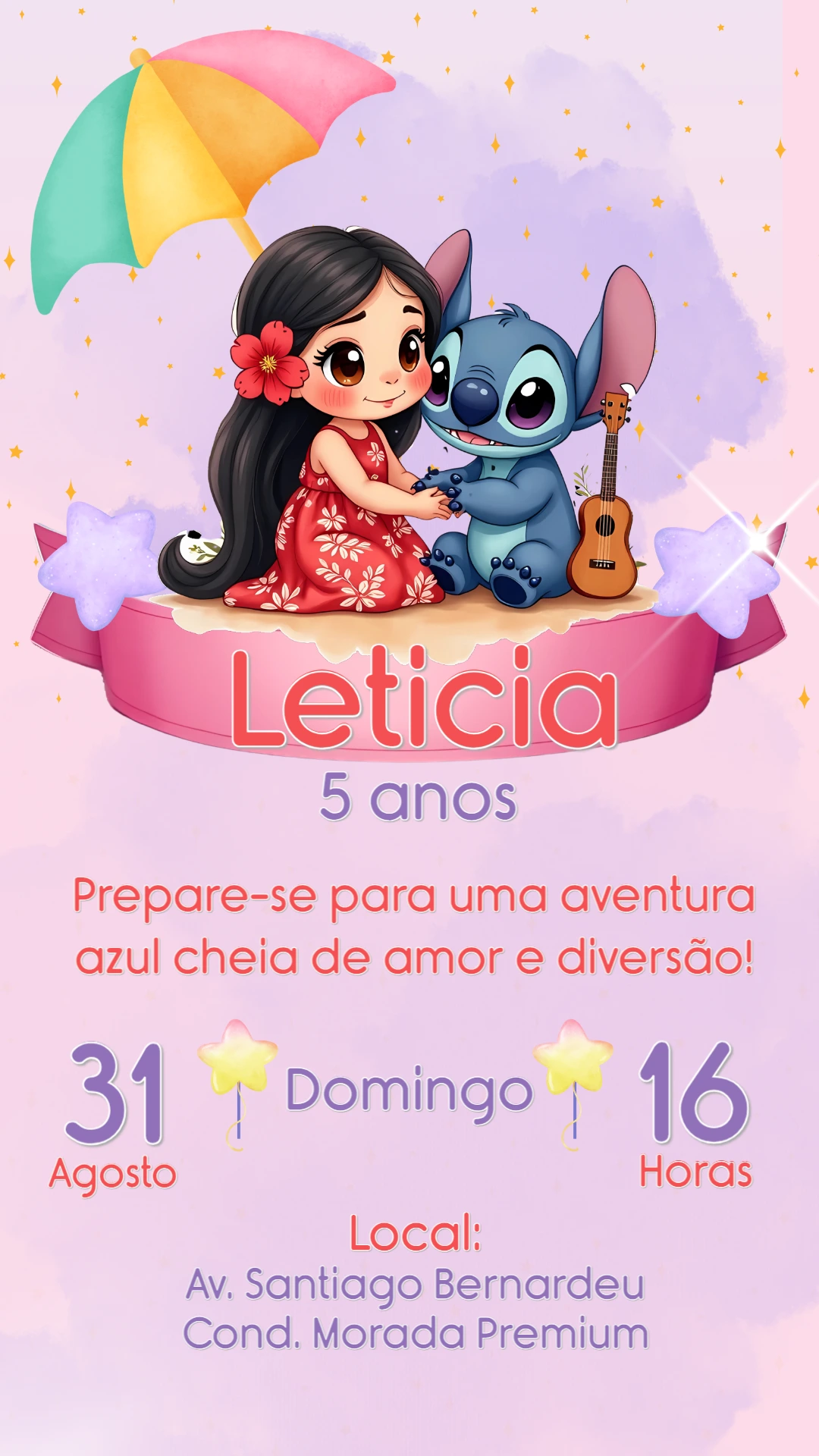 Convite de Aniversário Lilo e Stitch Candy para Editar Online