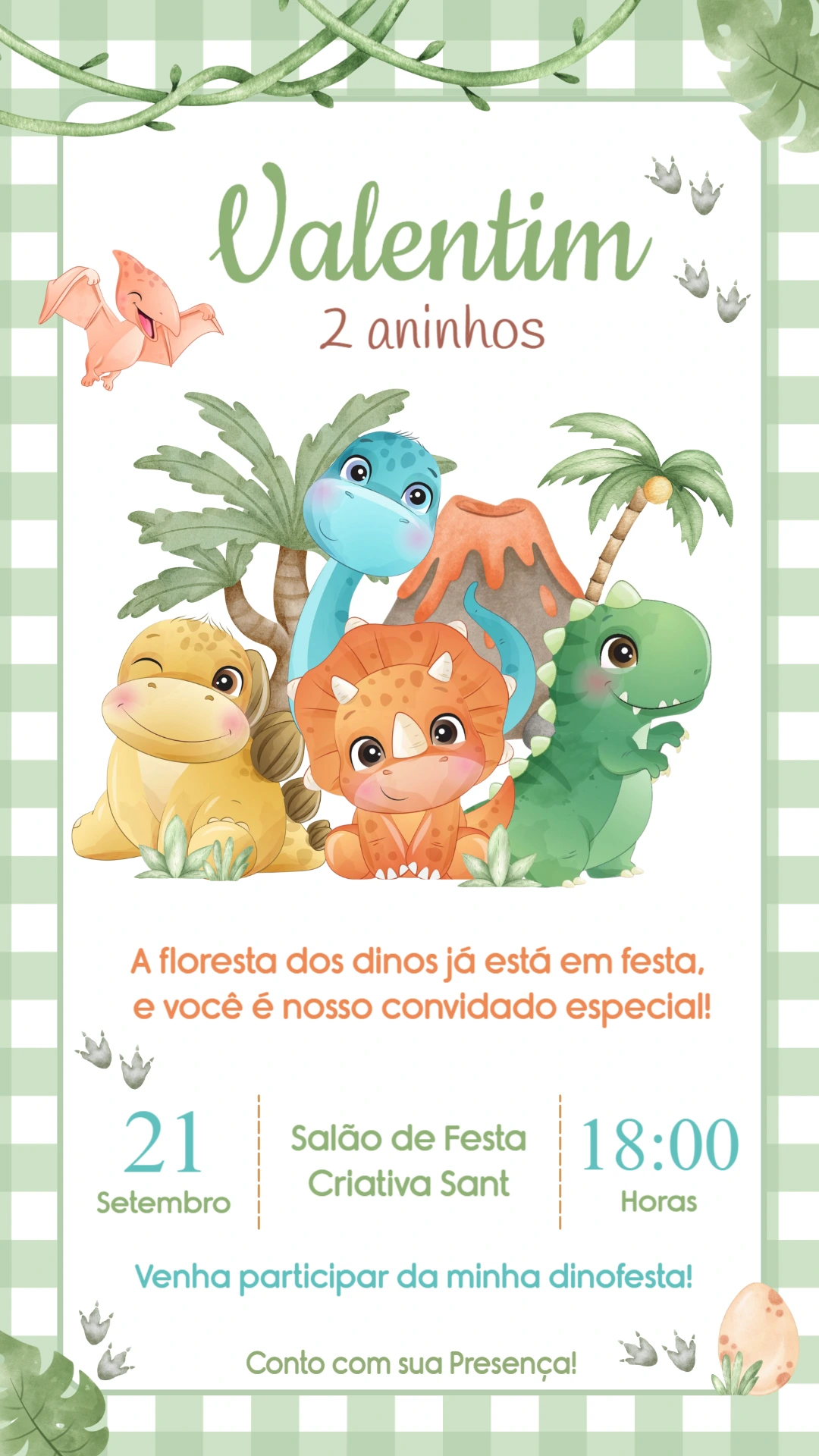 Convite Aniversário Dino Baby Fofo e Editável Online