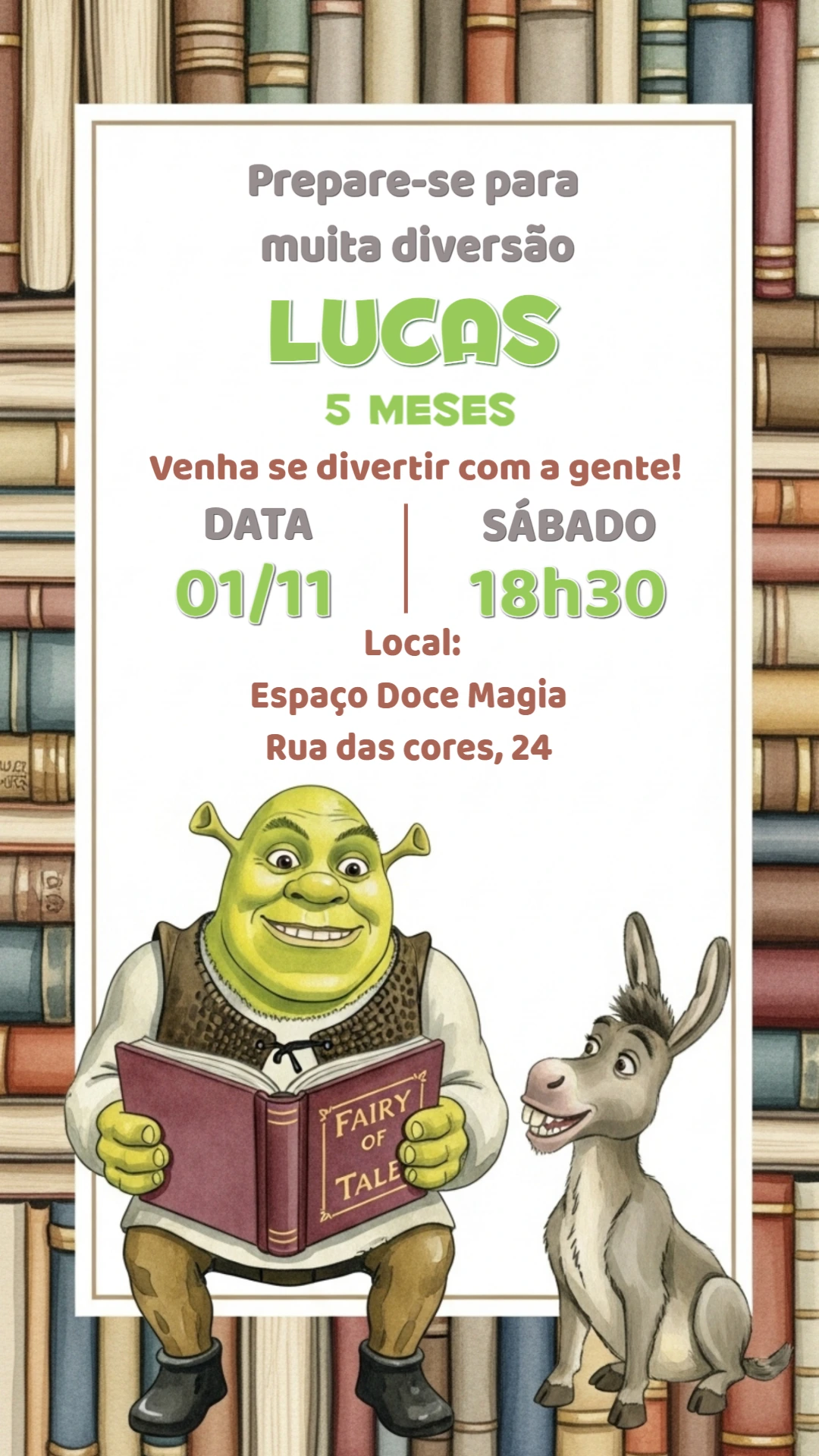 Convite de Aniversário Shrek para Editar Online