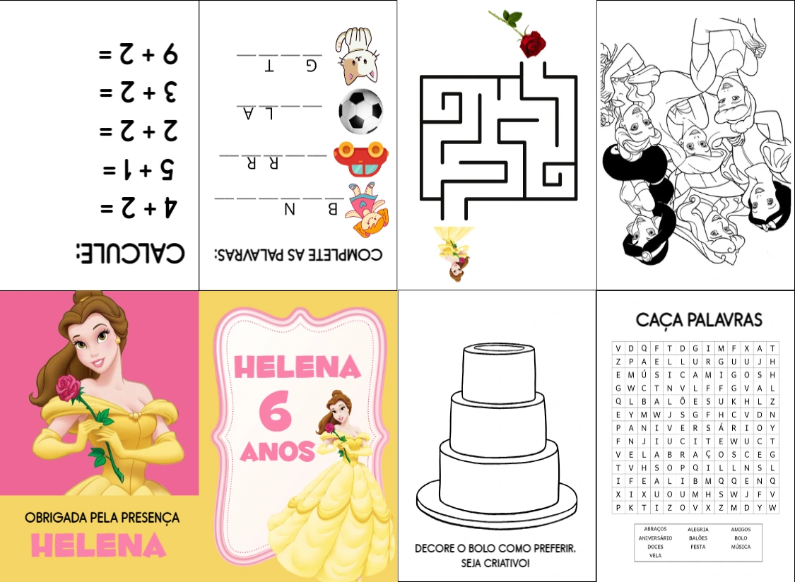 Livrinho de Atividades Princesa Bela para Editar e Imprimir