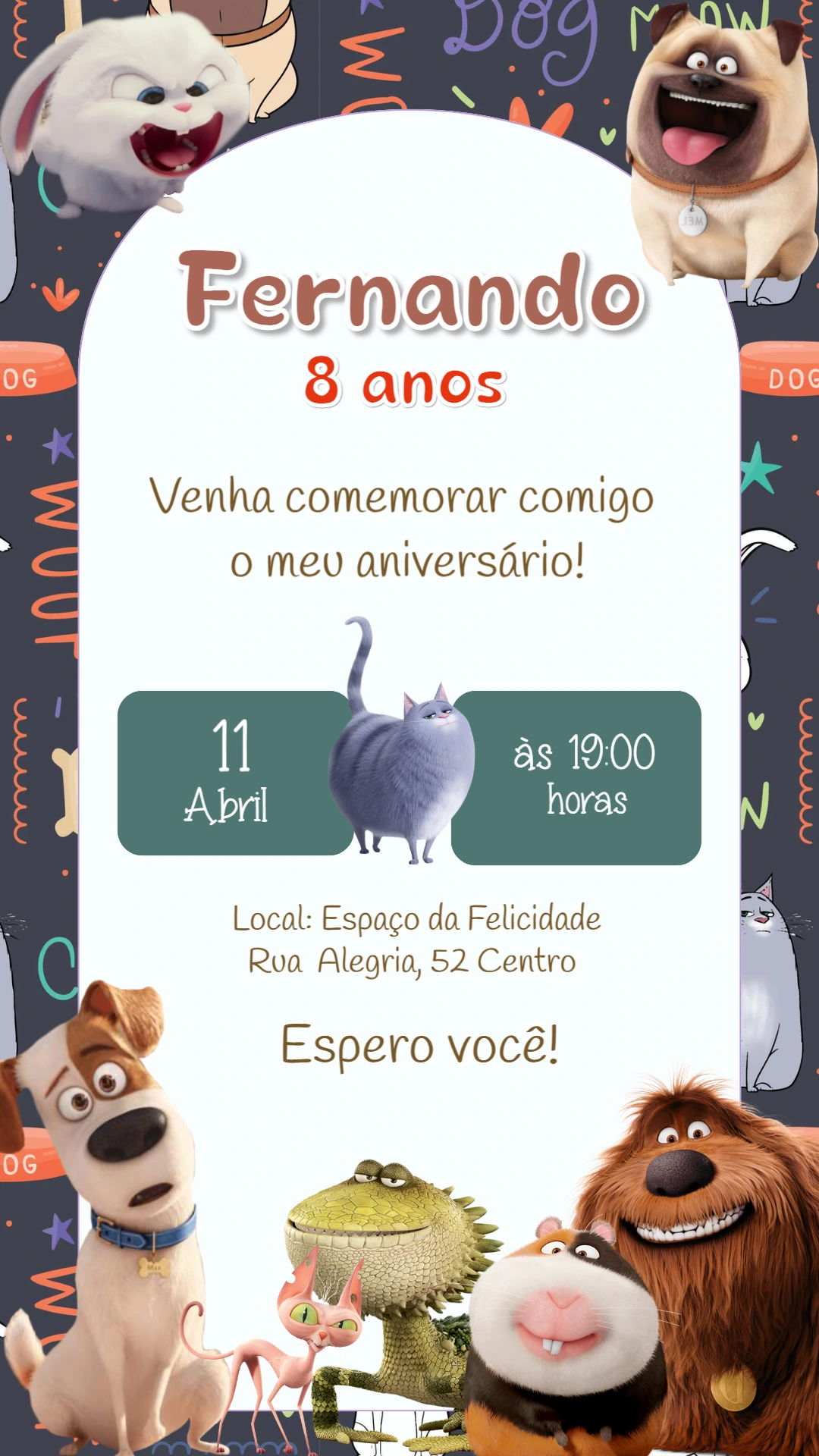 Convite Aniversário Pets A Vida Secreta dos Bichos para Editar