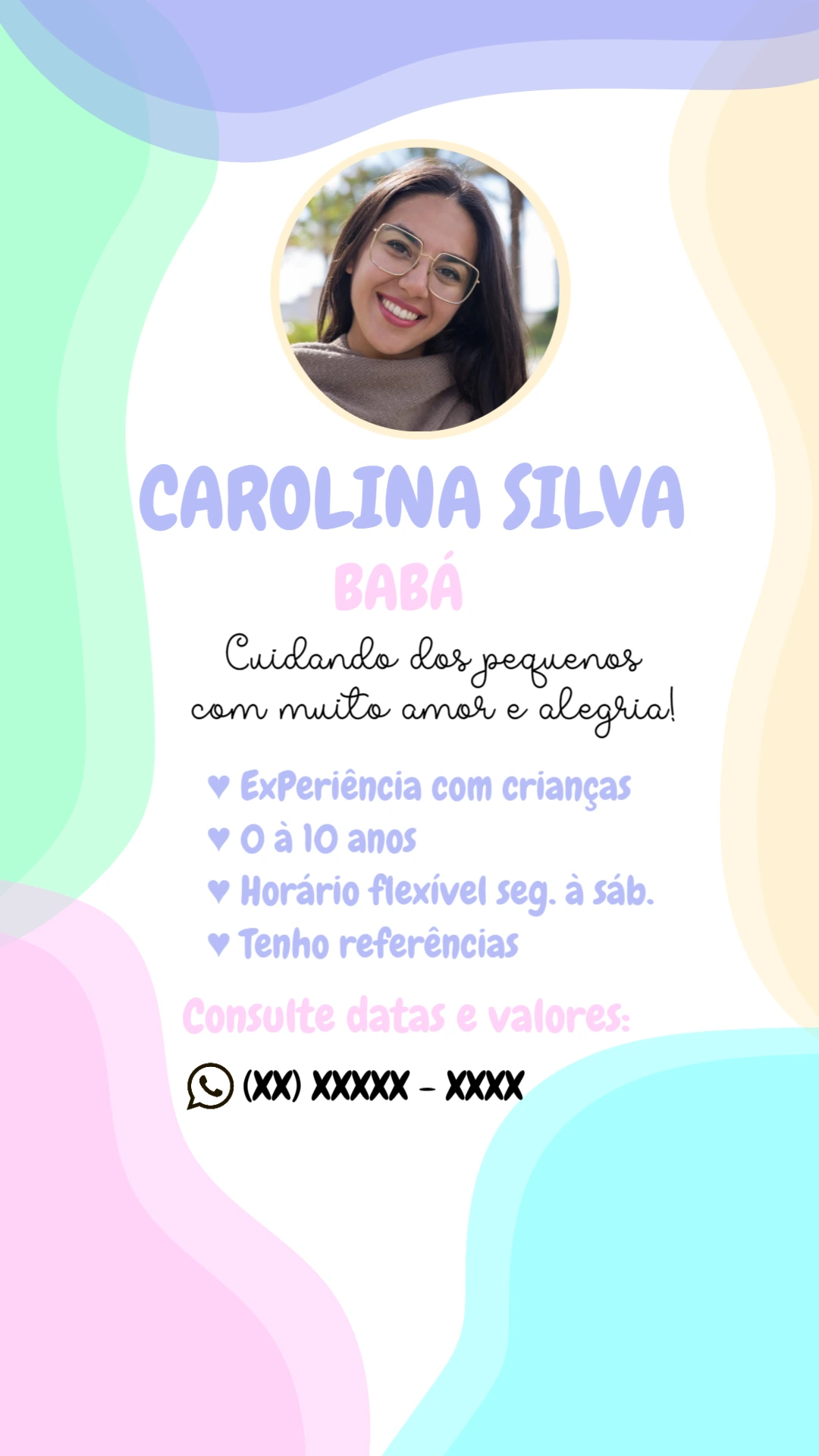 Cartão de Visita Digital para Babá com Foto para Editar Online