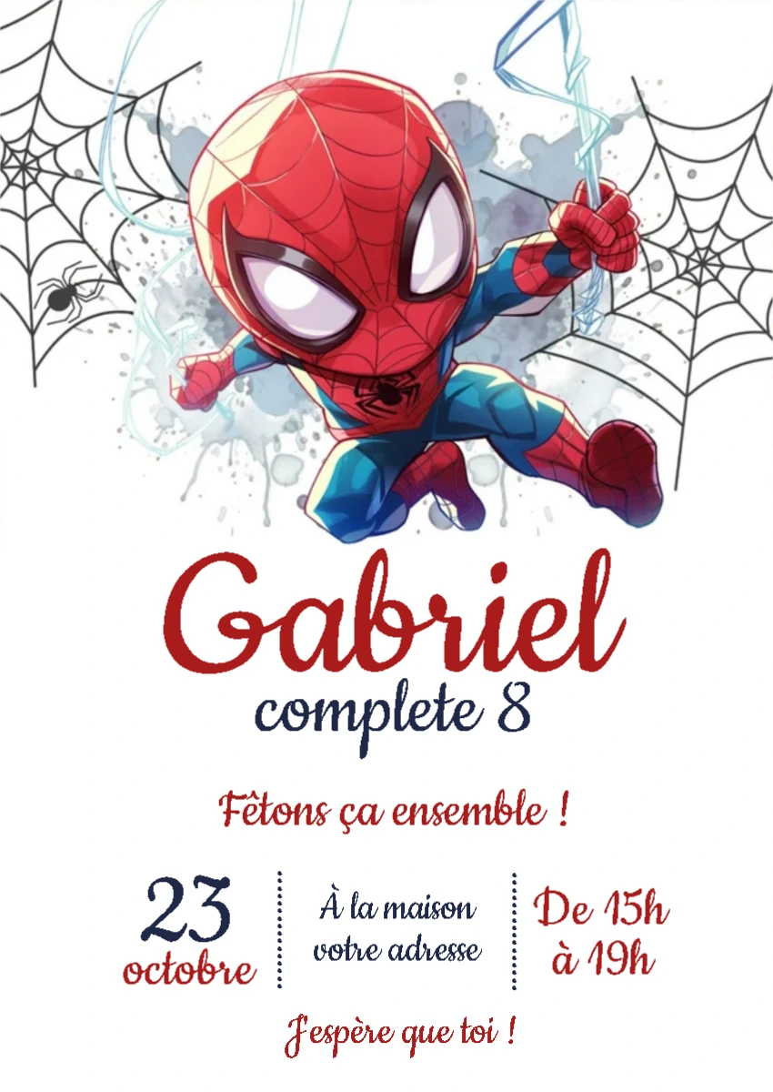 Invitation Anniversaire Spider-Man à Personnaliser en Ligne
