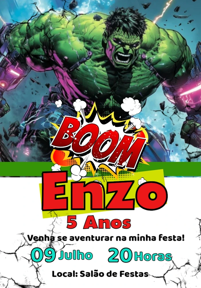 Convite de Aniversário do Hulk para Editar Online