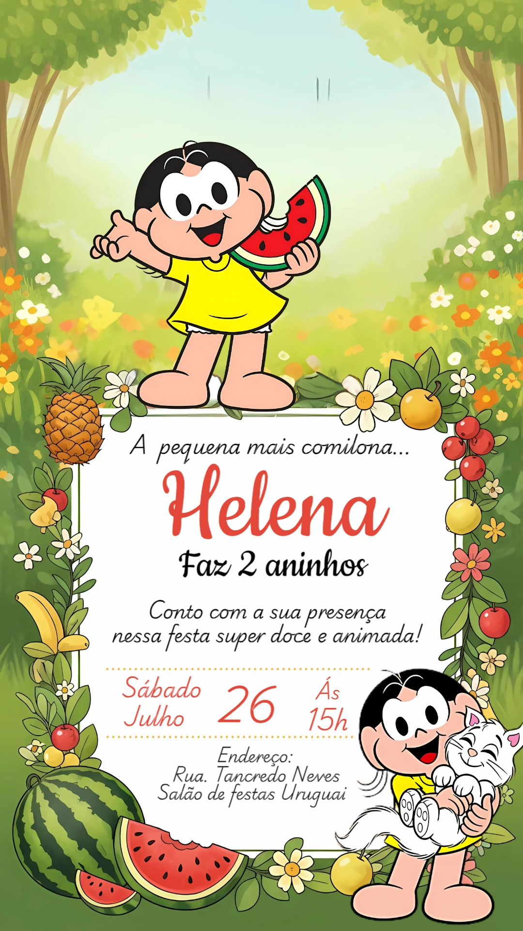 Convite de Aniversário Magali Comilona para Editar Online
