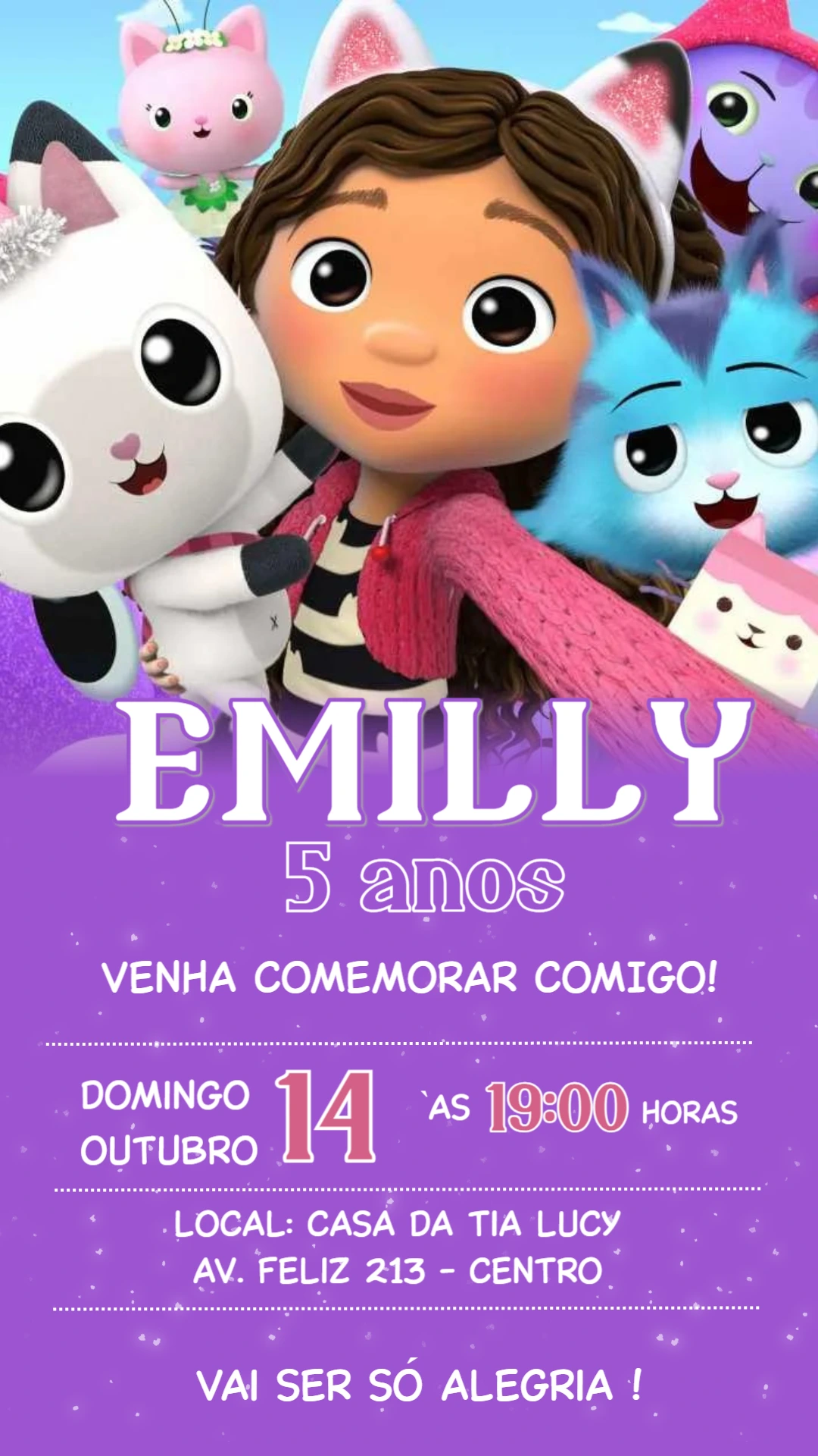 Convite Aniversário A Casa Mágica da Gabby para Editar Online