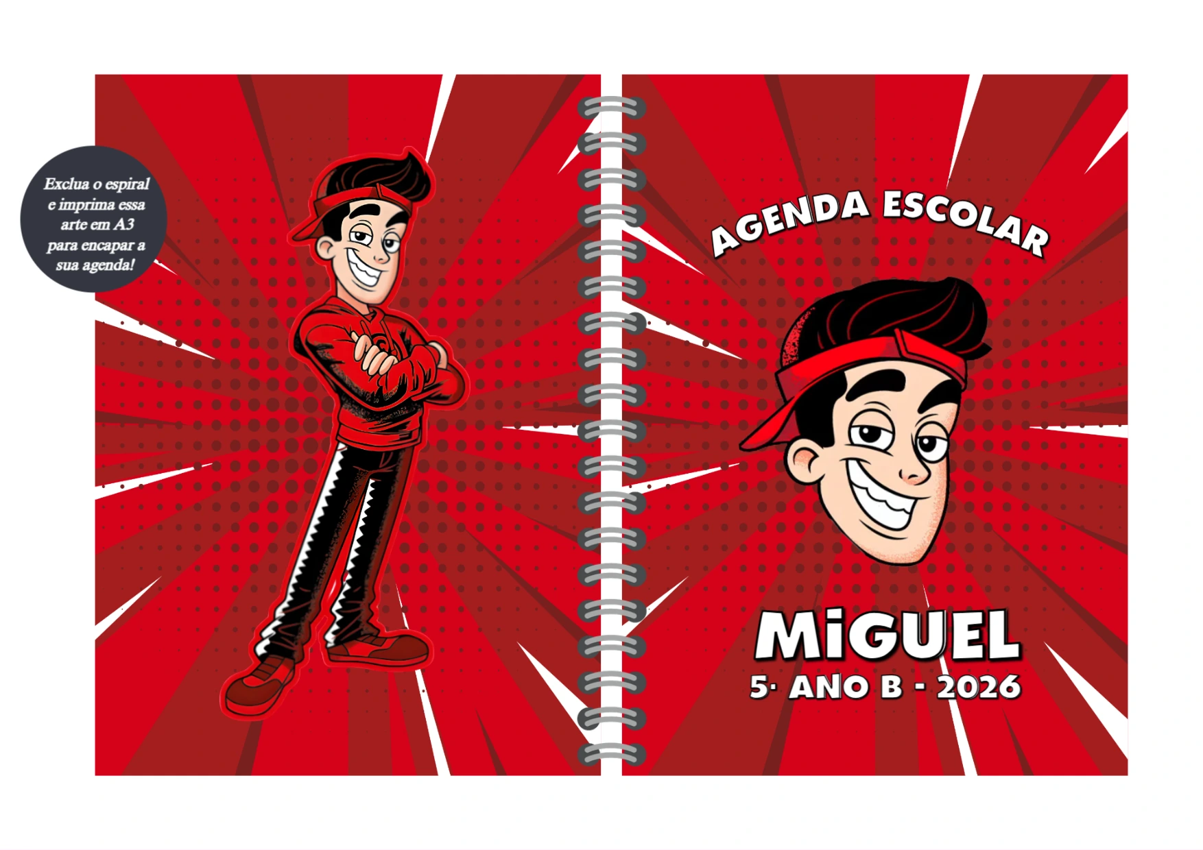 Capa de Agenda Escolar Youtuber Famoso para Editar Online