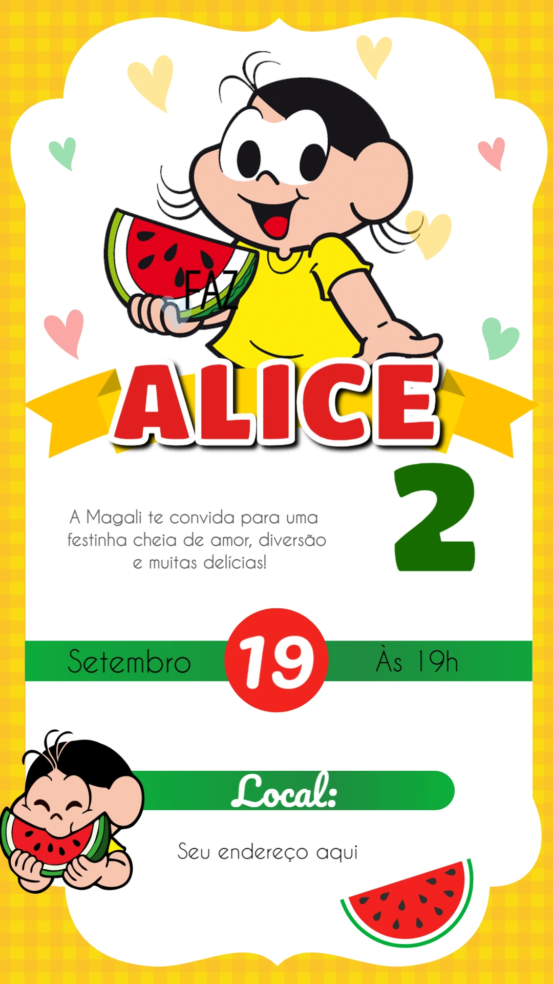 Convite de Aniversário Magali Turma da Mônica Editável