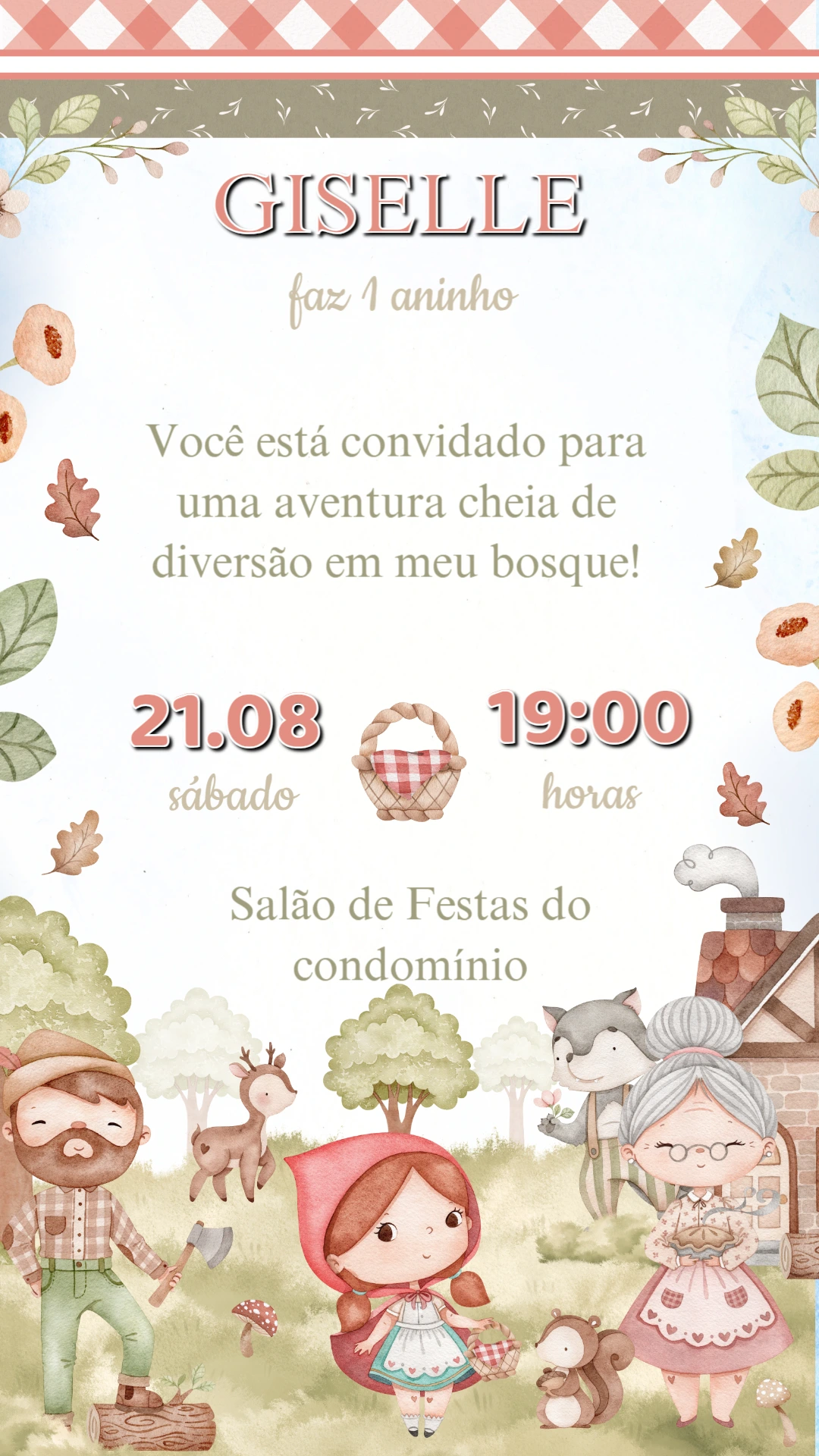 Convite Aniversário Chapeuzinho Vermelho Editável Online