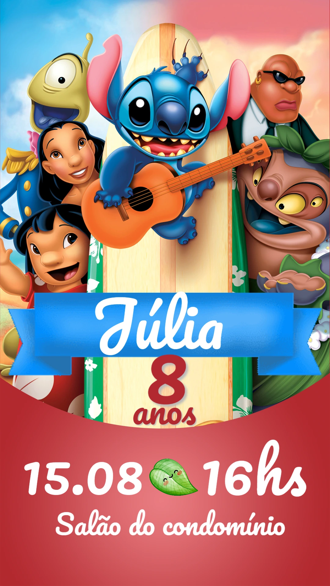 Convite de Aniversário Lilo & Stitch para Editar Online
