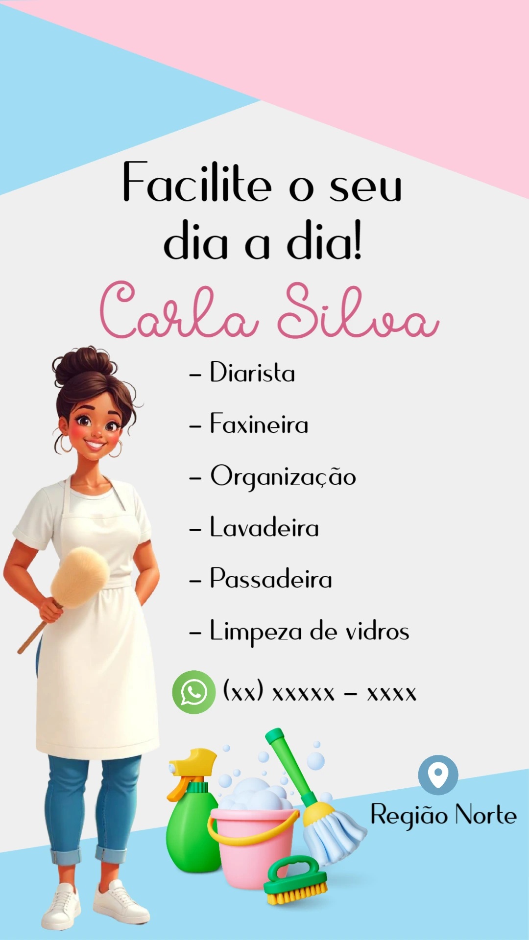 Cartão de Visita Faxineira com Ilustração para Editar Online