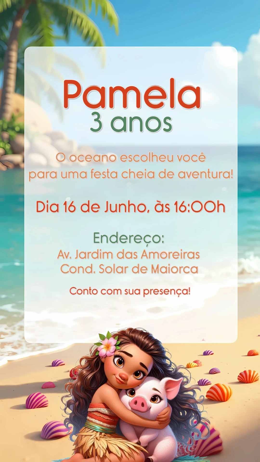 Convite de Aniversário Moana Baby para Editar Online