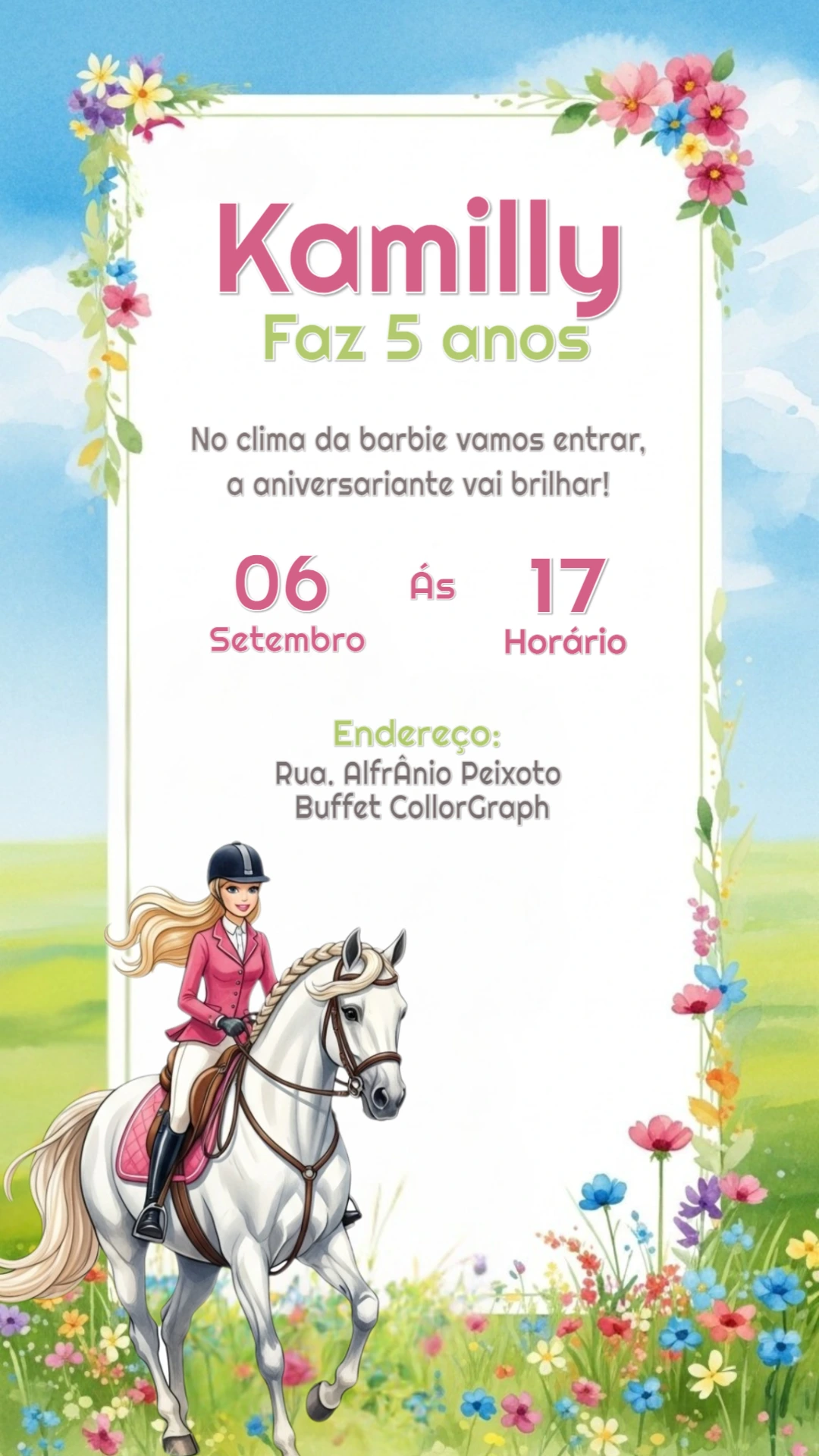 Convite Aniversário Barbie Cavaleira para Editar Online