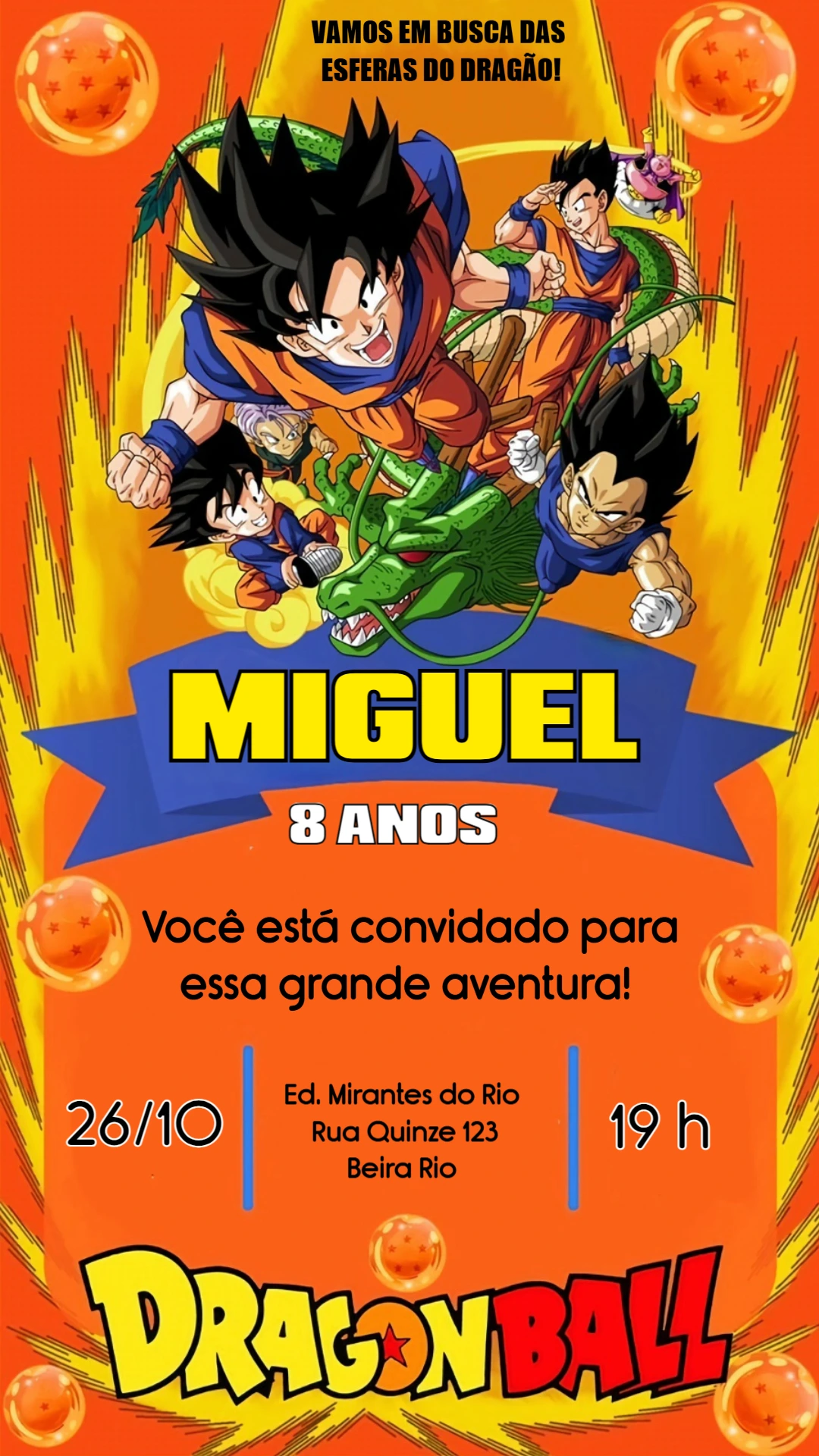 Convite de Aniversário Dragon Ball Z Editável para Festa Infantil