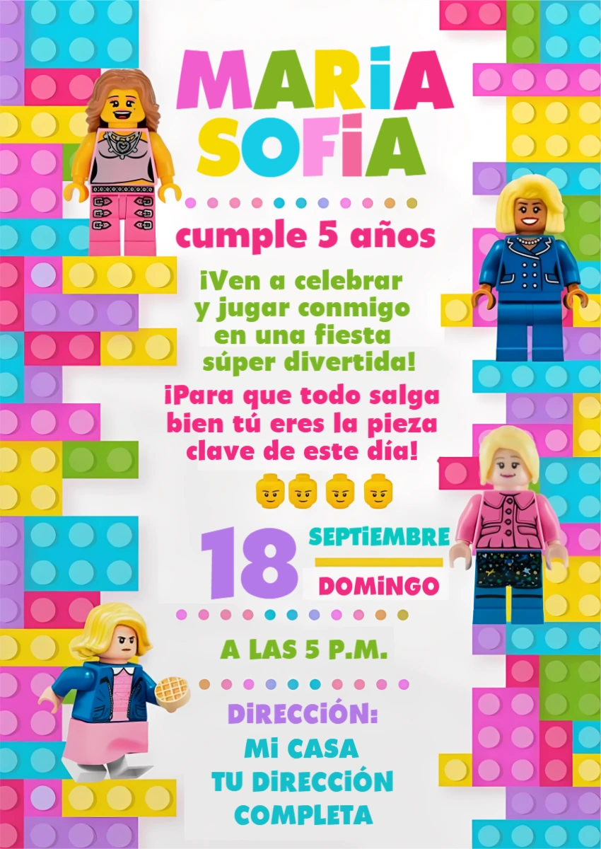 Invitación Editable de Cumpleaños con Bloques de Construcción
