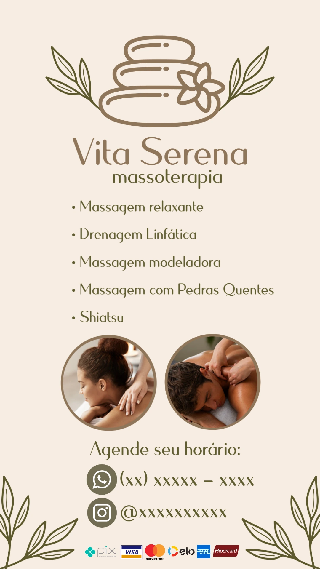 Cartão Digital Massoterapia Profissional para Editar e Enviar