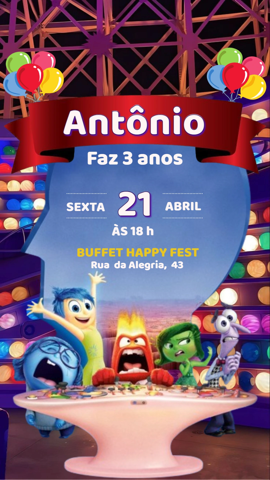 Convite Aniversário Divertida Mente 2 para Editar Online