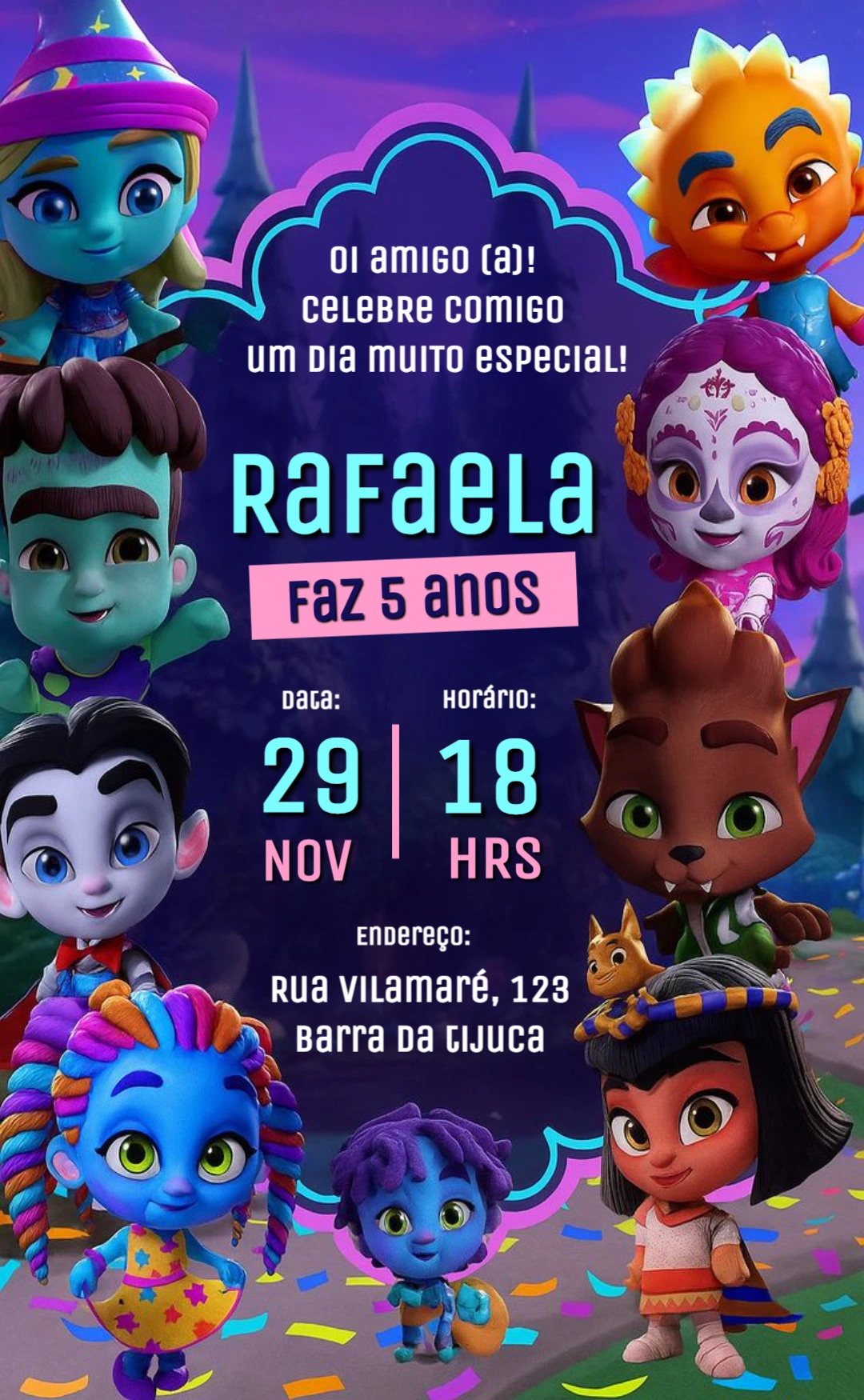 Convite de Aniversário Super Monstros para Editar Online