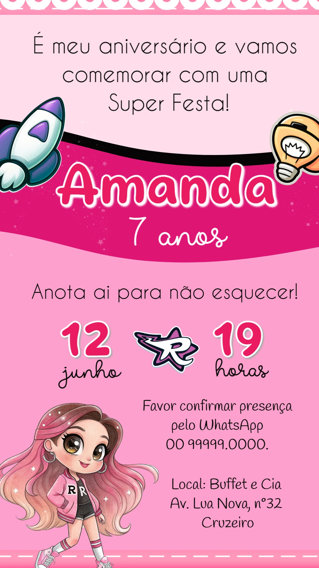 Convite de Aniversário Emily Vick para Editar e Enviar Online