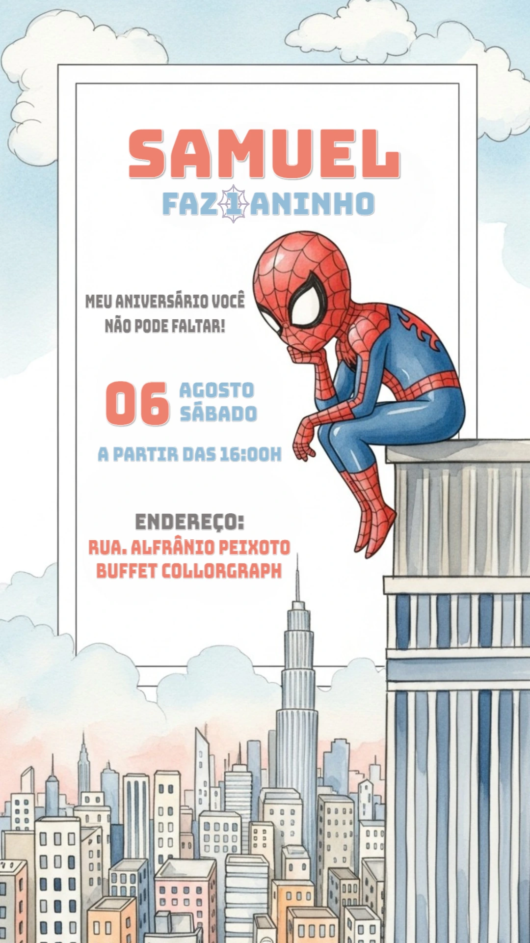 Convite de Aniversário Homem Aranha para Editar Online