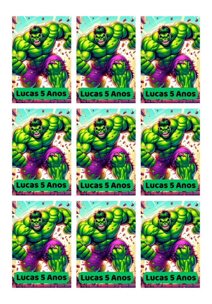 Tag de Aniversário Hulk para Editar e Imprimir