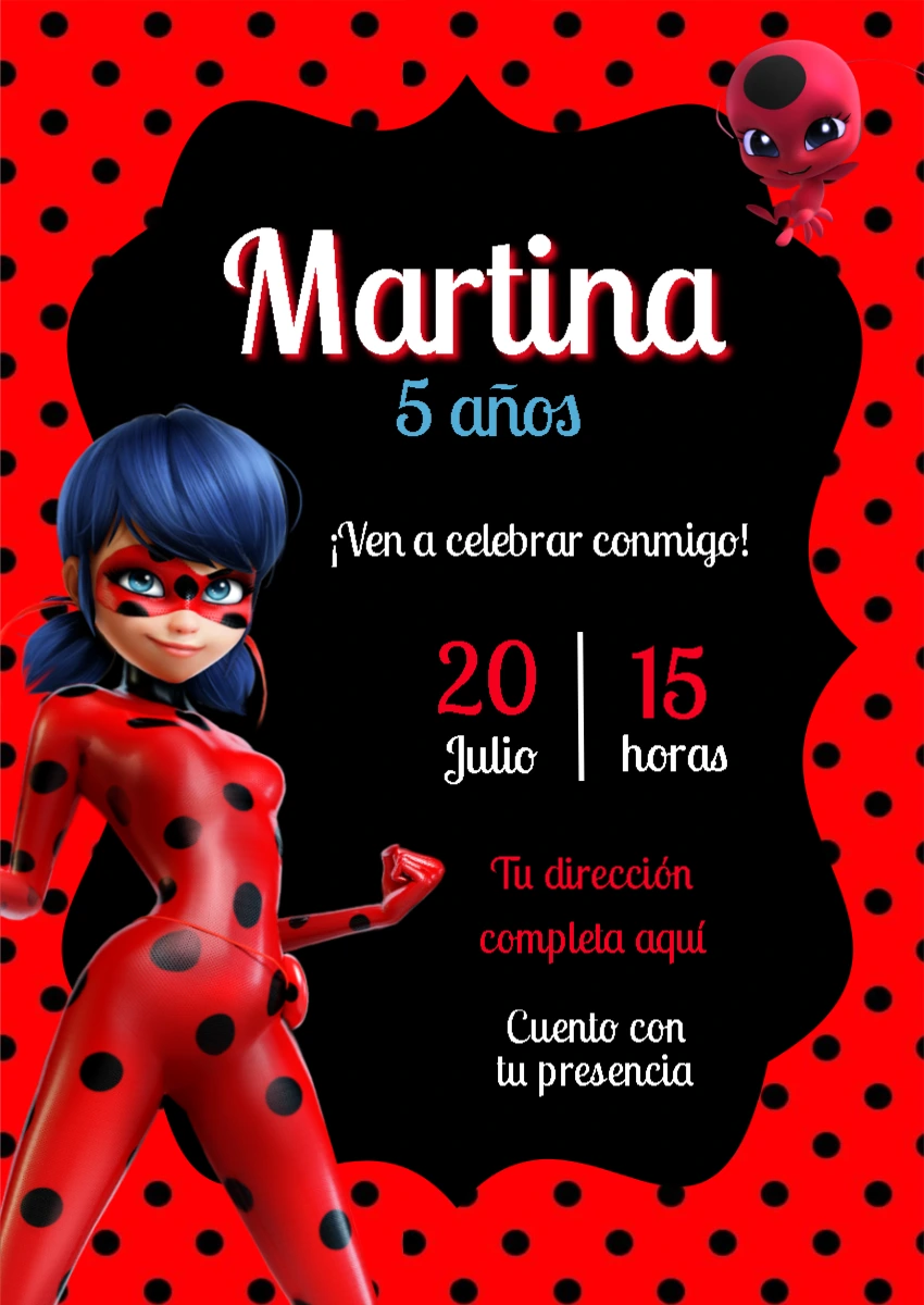 Invitación de Cumpleaños de Ladybug para Editar Online