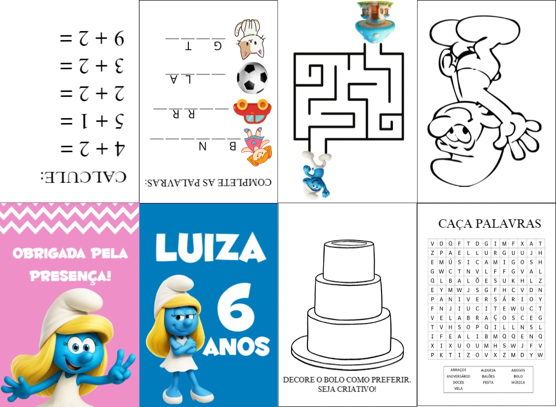 Livrinho de Atividades Festa Smurfs para Editar Online