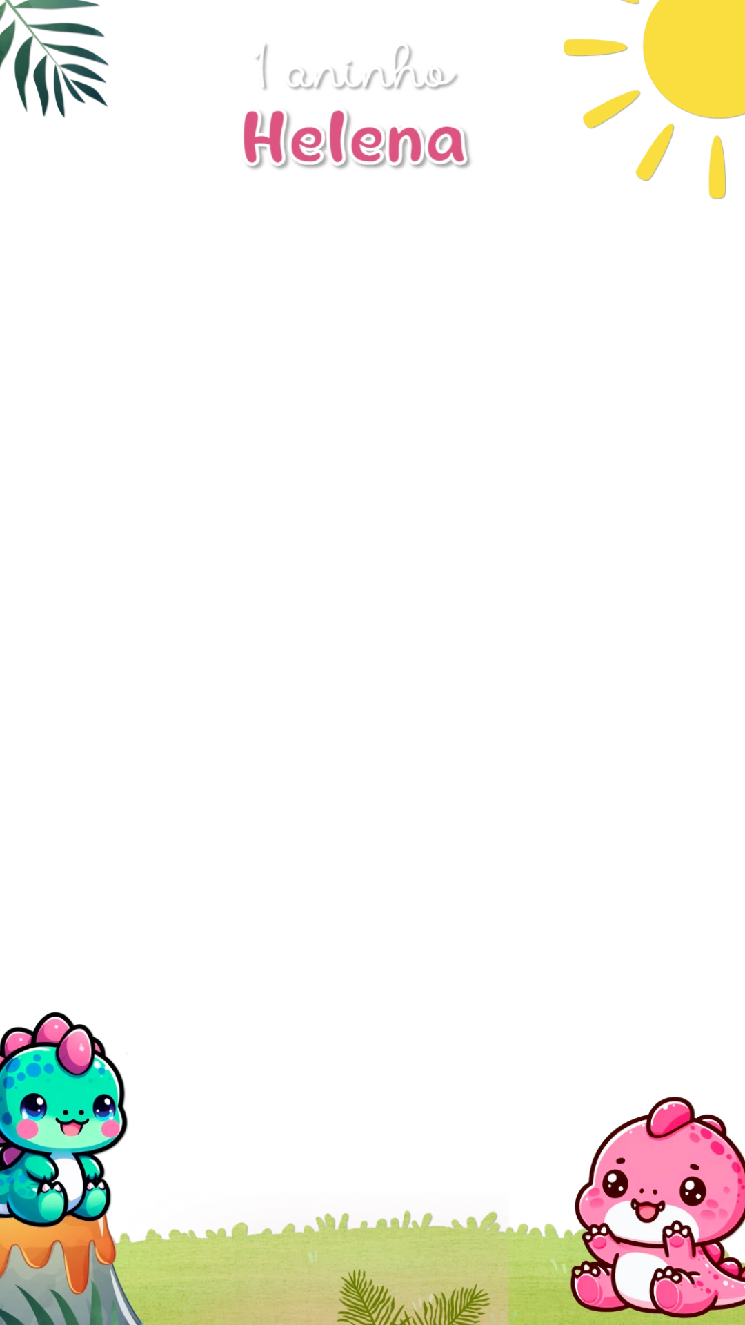 Moldura Stories Aniversário Dino Baby Menina para Editar