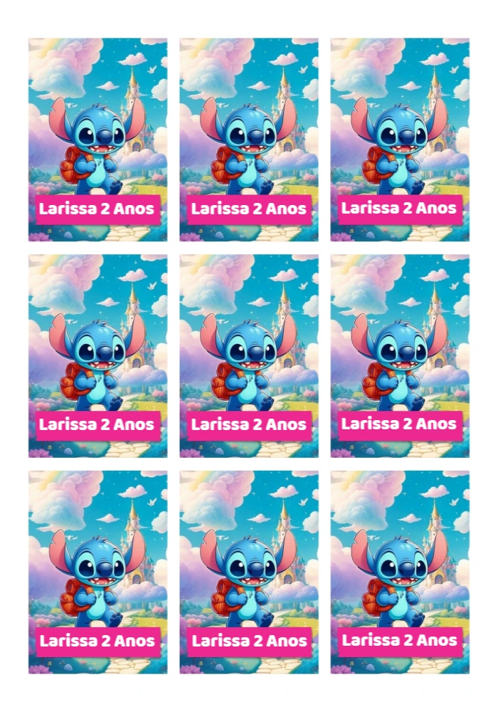 Tag de Aniversário Stitch para Editar e Imprimir