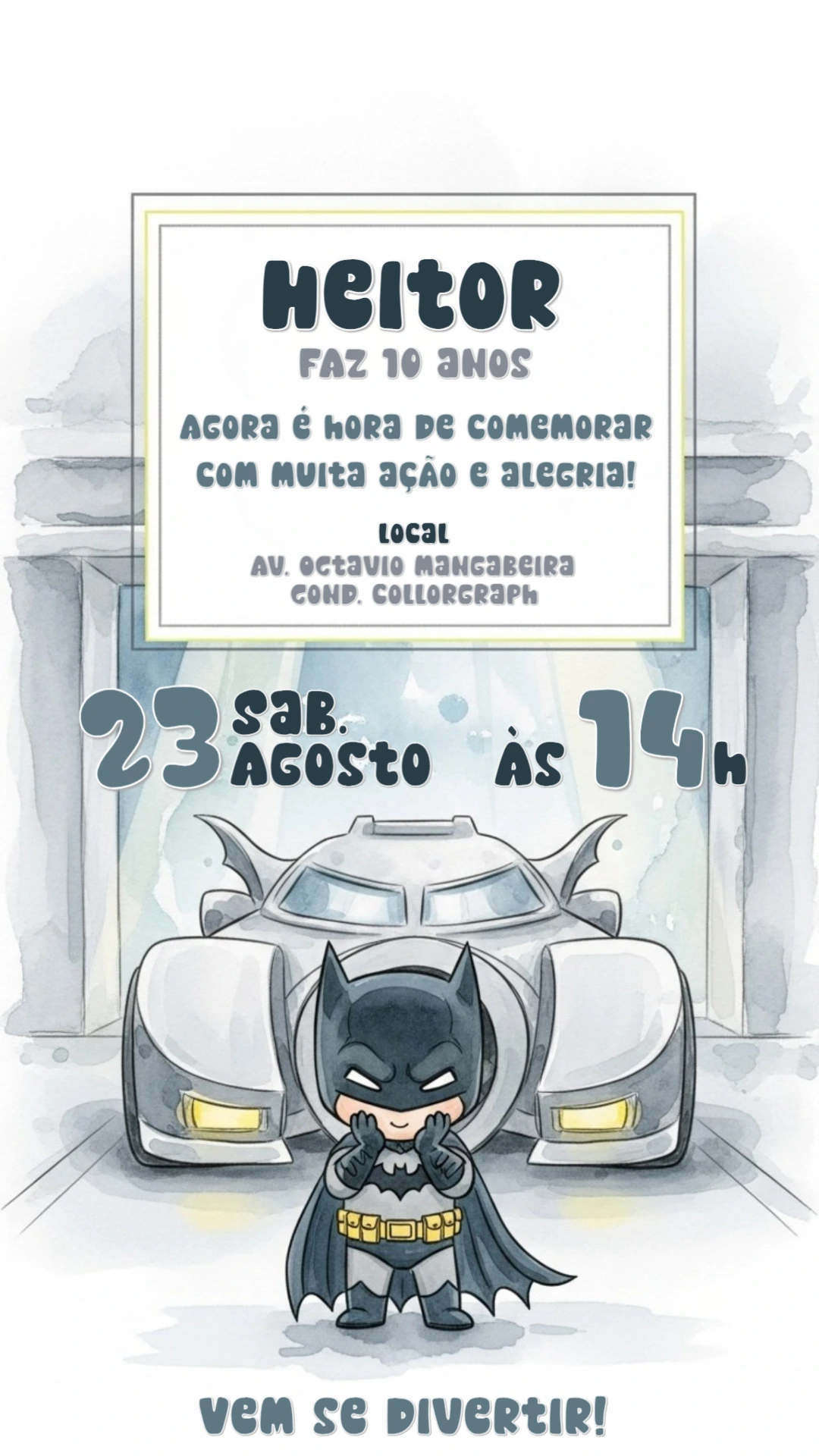 Convite de Aniversário Batman para Editar e Imprimir