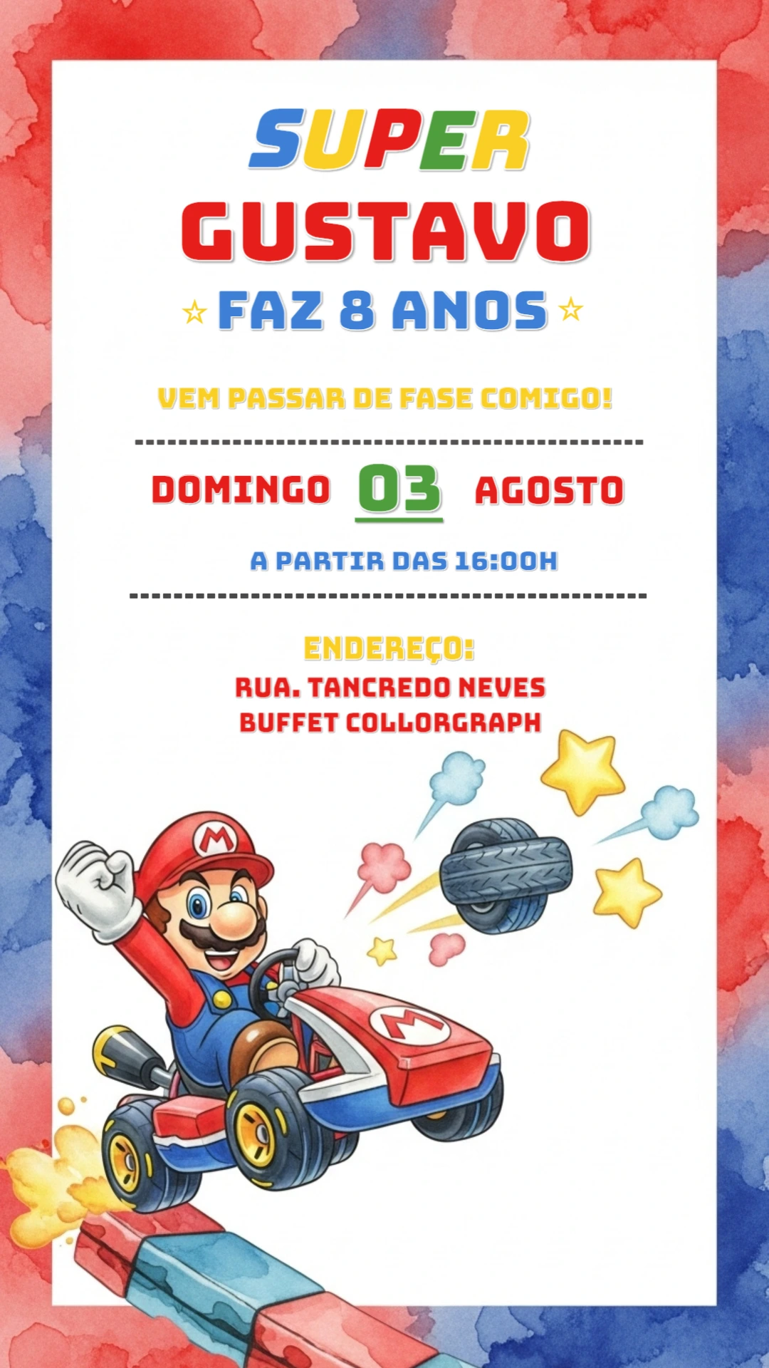 Convite de Aniversário Super Mario Kart para Editar Online