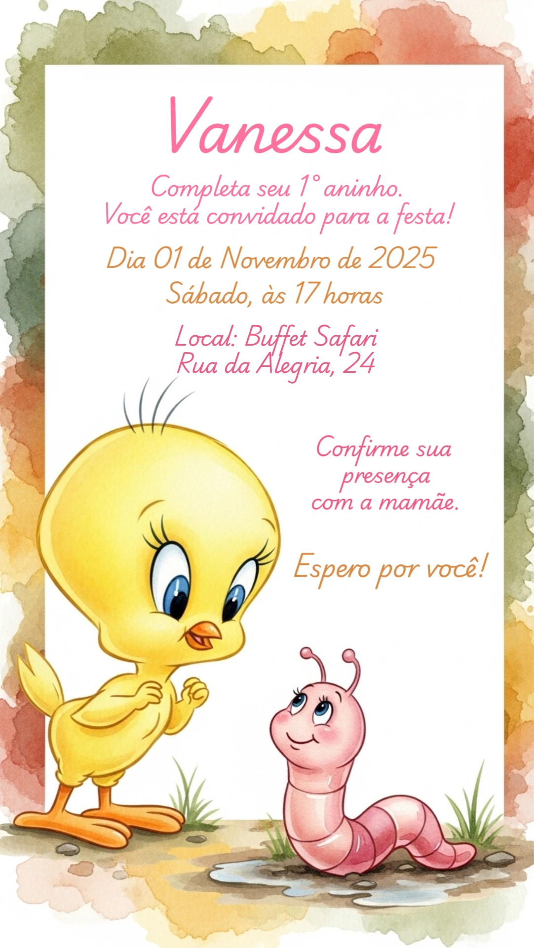 Convite de Aniversário Piu-Piu para Editar Online