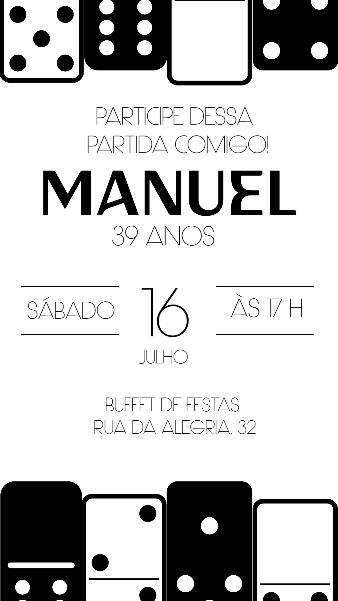 Convite de Aniversário Dominó para Editar Online