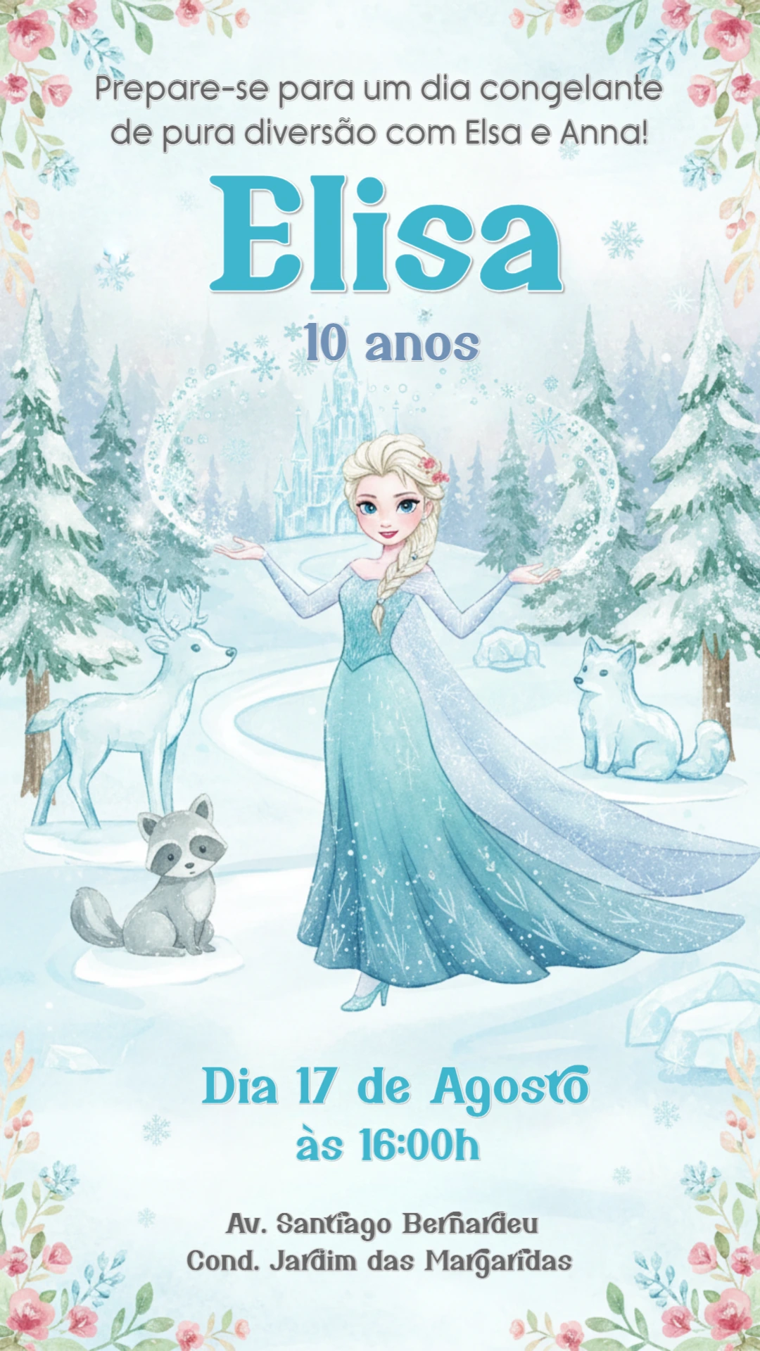Convite Digital Aniversário Frozen Inverno para Editar