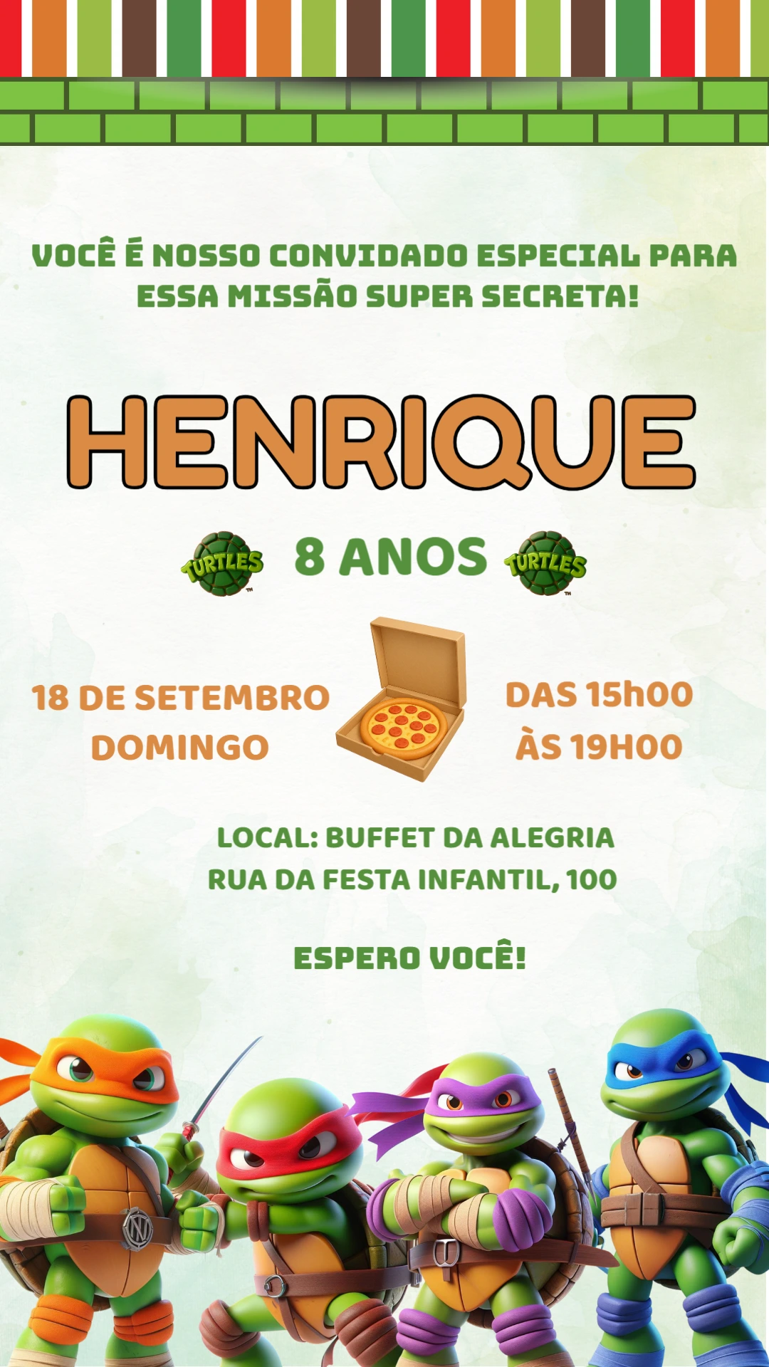 Convite Aniversário Tartarugas Ninjas para Editar Online