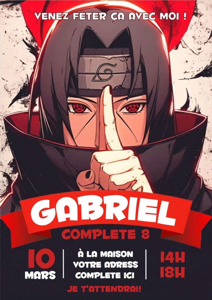 Invitation Anniversaire Itachi Naruto - Modèle numérique à modifier