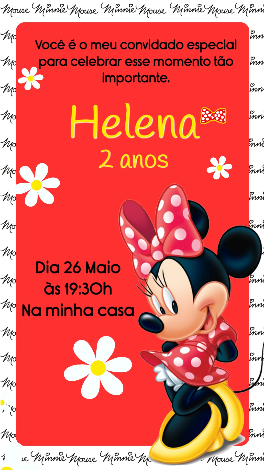 Convite Animado Aniversário Minnie Mouse Vermelha para Editar
