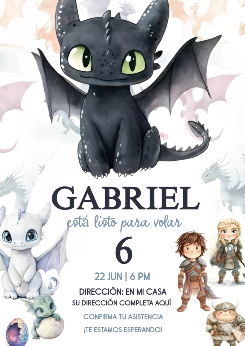 Invitación de Cumpleaños Cómo Entrenar a tu Dragón para Editar