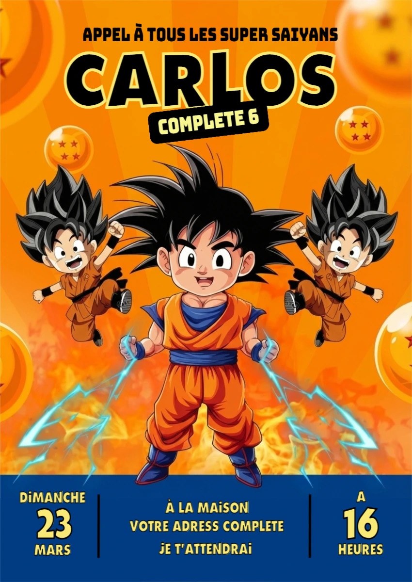 Invitation Anniversaire Dragon Ball à éditer en ligne
