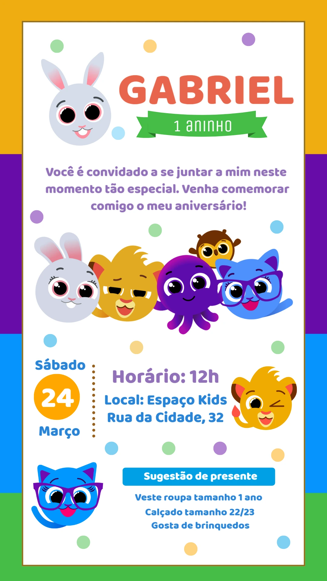 Convite Aniversário Bolofofos com Personagens para Editar Online